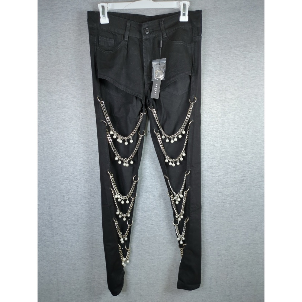 Beulah Style Chain Linked Pearl Embellished Cutout Denim Pants - Picture 6 of 16